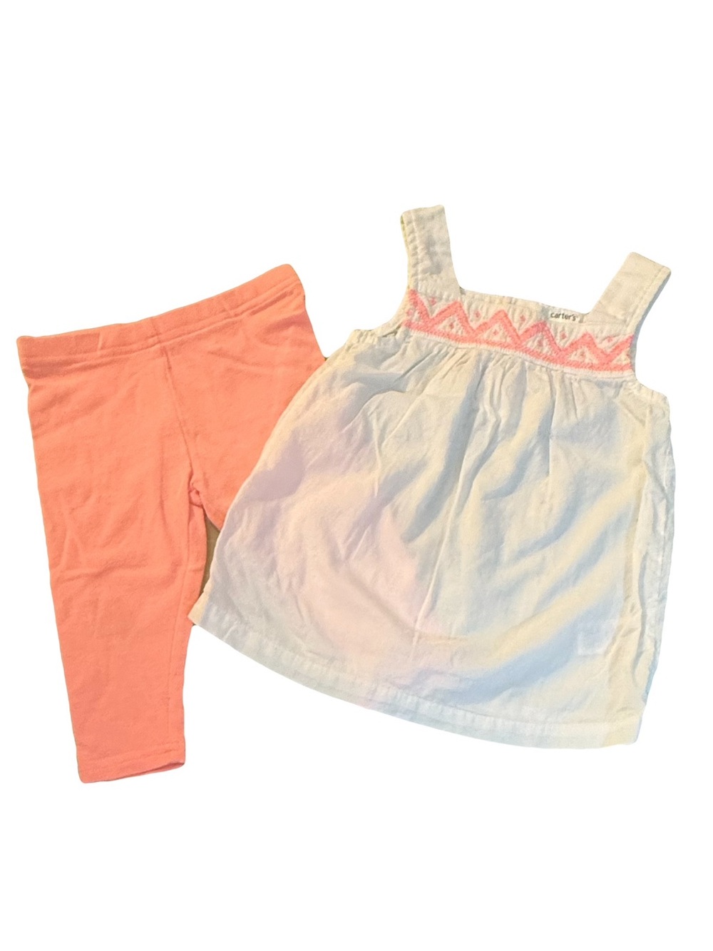 Carter's White Tank Top & Coral Leggings Kids Matching Set